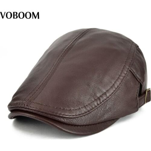 VOBOOM Sheepskin Real Leather Flat Cap Men Women Spring Summer Beret Adjustable Breathable Soft Cabbie Newsboy Hat 121