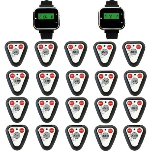 JINGLE BELLS 20 calling button+2 watch pager receiver cafe restaurant waiter call bells wireless calling system rechargeable