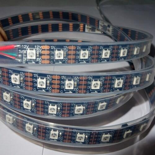 Addressable 4m DC12V WS2812B pixel strip,waterproof in silicon tube,60pcs WS2812B/M with 60pixels;72W;BLACK pcb;4pin