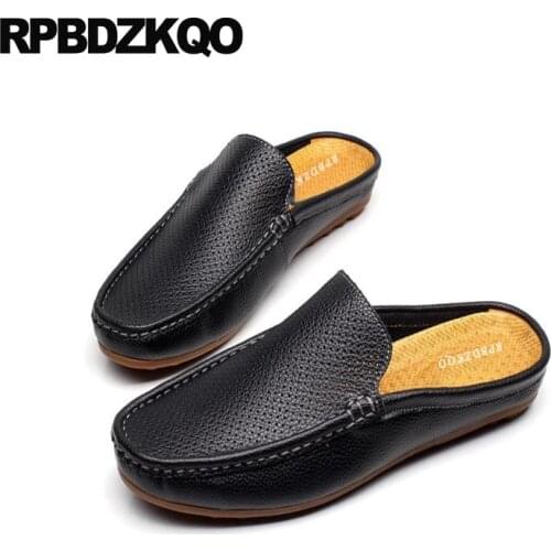 Outdoor Men Sandals Leather Summer Slippers 2018 Black Breathable Italian Loafers Closed Toe Designer Mules Slip On Shoes Slides