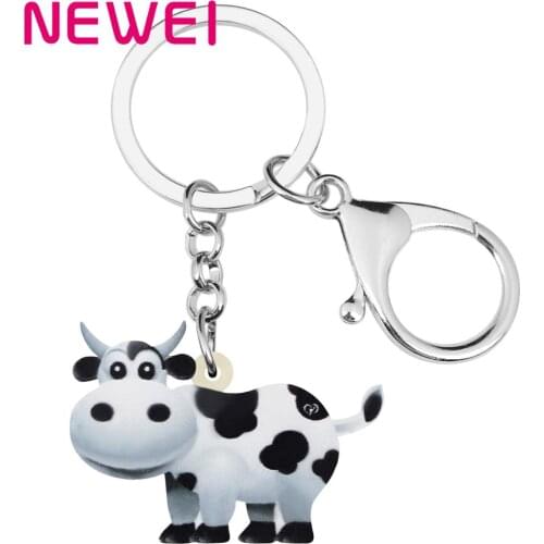 NEWEI Acrylic Anime Dairy Cattle Cow Key Chains Farm Animal Key Rings Bag Car Purse Decorations For Women Girls Teens Charm Gift