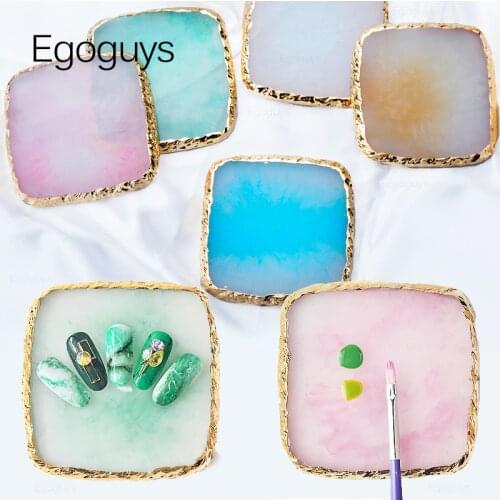 Square Resin Agate Stone Nail Color Palette Mixing Paint Plate DIY Manicure Practice Holder UV Gel Polish Pallet Display Shelf