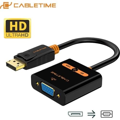 CABLETIME DisplayPort to VGA Adapter 3D High Quality DP VGA M/F Convertor For Camera laptop Macbook PC Dell Acer C081