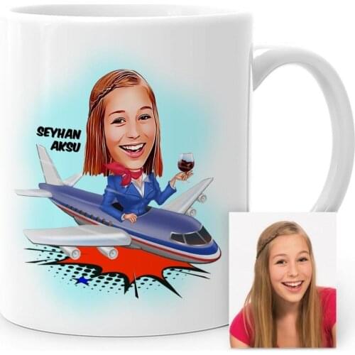 Personalized Stewardess Cartoon White Mug Cup-1