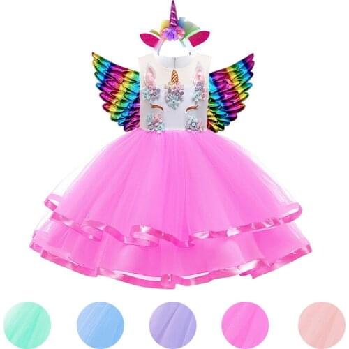 3 4 5 6 8 10 Years Girl Unicorn Dress Children Halloween Princess Costume Baby Carnival Party Gown Kids Birthday Unicornio Frock