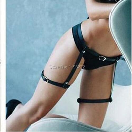 Sexy Punk Gothic Handcrafted Waist Cincher Leather Thigh High Suspenders Garter Belt Leg Harness