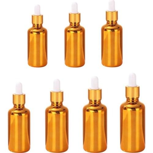 Empty Dropper Bottle For Perfume Essential Oils Liquid Makeup Containers Refillable Plating Gold Glass Bottle With Dropper