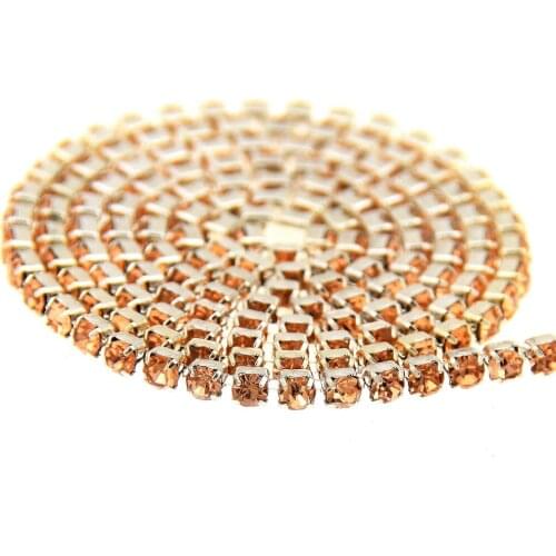 Champagne Glass Rhinestones Silver Base Chains Copper Cup Claw Chain Non Hotfix Sew On Crystal Beads Trims DIY Wedding Dresses