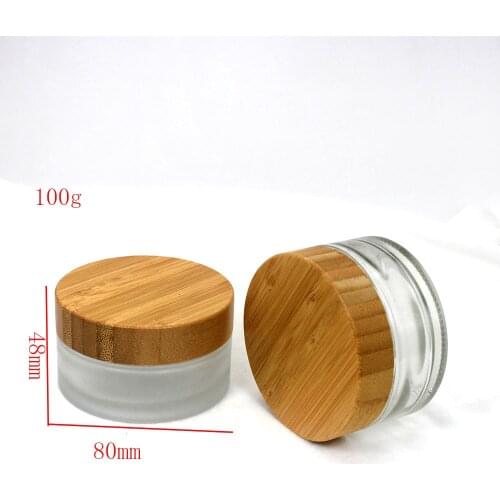 100g wood grain bamboo lid glass cream jar cosmetic packaging container customizable label
