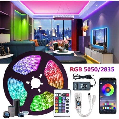 RGB LED Strips Light Ribbon Flexible Diode SMD Bedroom Decoration Luces led Lamp String Remote Wifi Compatible Alexa Controller