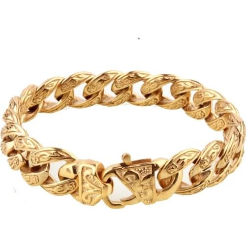 Tisnium Curb Cuban Link Miami Chain Stainless Steel Splendid Mens Vintage Fashion Jewelry Tone Gold Black Male Bracelets