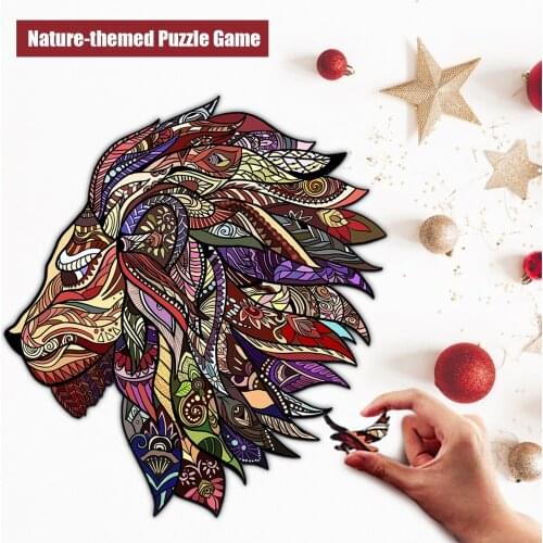 Unique Lion Shaped Wooden Jigsaw Puzzle Four-color Covering Affect Animal Puzzle Game Promote Eye Coordination For Kids Adults