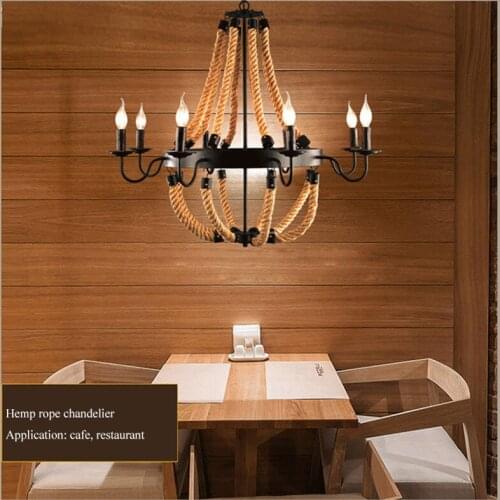 Vintage American personality Creativity E14 Hemp rope Pendant Lights Retro ROPE +WROUGHT IRON Pendant Lamps for Living Room