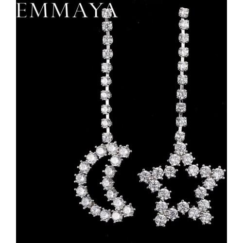 EMMAYA Luxury Crystal Rhinestone Drop Earrings Moon Star Earrings Fashion Asymmetric Pendant Earrings For Women Pendientes