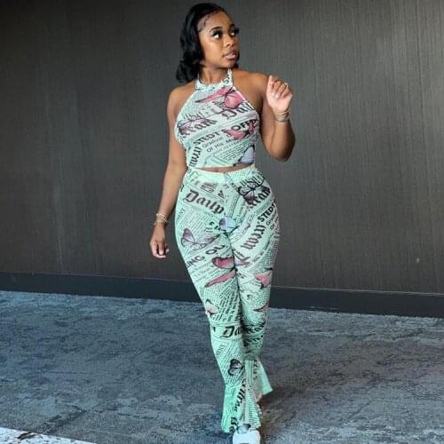 2021 Best Quality Famous Brand 2 pcs Women Set Print Strapless Short Tops and Long Pants Summer Sexy Outfits