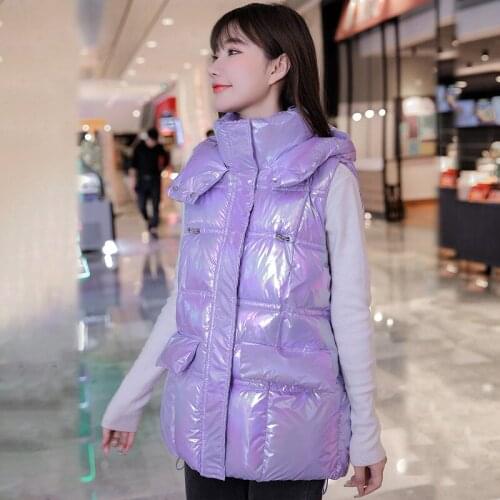 2021 Winter Women Light Fabric Vest Sweet Sleeveless Hooded Thick Warm padded Vest Coat Casual Grils Waistcoat
