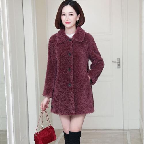 2021 Autumn Winter Women Natural Fur Coat Lady Solid Genuine Sheep Shearing Wool Outerwear Female Elegant Real Fur Jacket K433