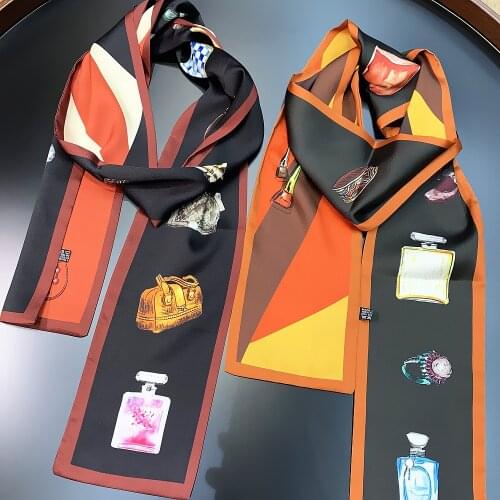 160*13CM Printed Twill Silk and Satin Ladys Long Silk Scarf 2019 Design Wrist Towel Fashion Head Band Small Tie