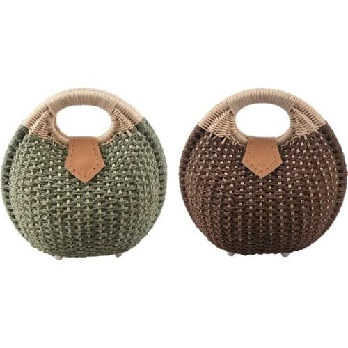 2Pcs SnailS Nest Tote Handbag Summer Beach Bags Woman Straw Bags WomenS Handbag Rattan Bag, Coffee & Green