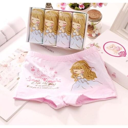 4pcs Childrens Underwears Panties Cotton Baby Boxer Briefs Girls Printed Panty Princess Big Girls Underpant Wholesale