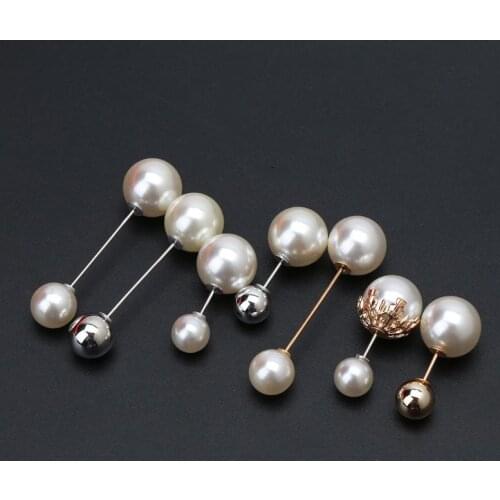 7Pcs Sweater Shawl Clip Double Faux Pearl Brooch Safety Pins Women Clothes Decor