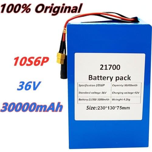 36V 30ah 21700 10S6P Electric Bicycle Battery 36V 30000mAh 1000W Lithium Battery Built-in 20A BMS Electric Bikes Motor