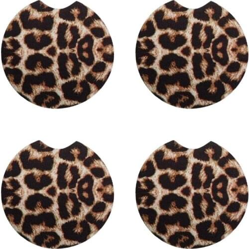 2.56 Inch Leopard Car Coasters For Drinks Neoprene Cup Coaster Rubber Car Cup Pad Mat Car Accessories for Car Living Room