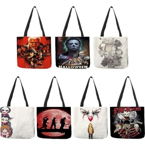 B01108 Horror Film Poster Killers Print Shoulder Bag Women Casual Handbags Retailer Club Wholesale Shopping Bags Reusable