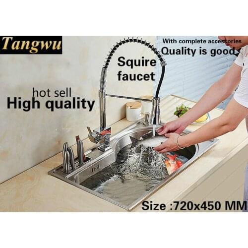 Free shipping Household high quality kitchen single trough sink 304 stainless steel big hot sell 720x450 MM