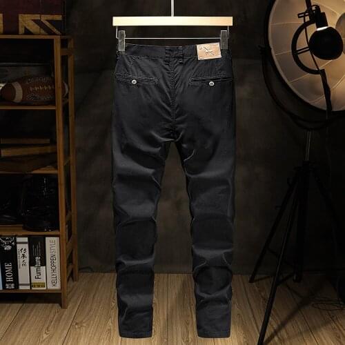 Cotton basic popular style pants men Leather label all-match fit elastic jenkins casual pants business work pants men