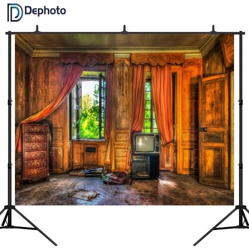 DePhoto Old House Curtain Window Television Interior Photography Backgrounds Custom Photographic Backdrops For Photo Studio