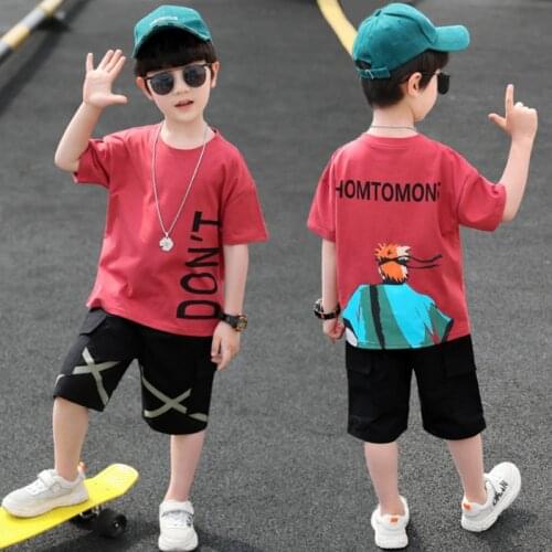 Boys Children Summer O-Neck Print Short Sleeve T-Shirt Top Pants Sets Beach Kid Baby Cotton Cartoon Sets 10 12 13 14 16 17 Year