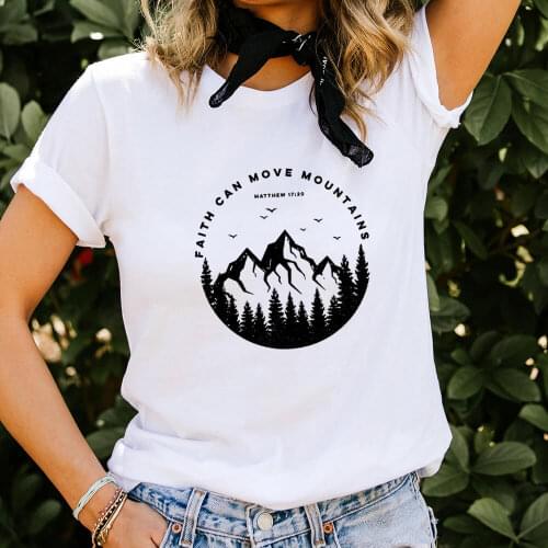 Mountains Forest 100%Cotton Printed Women Faith Christian Tshirts Adventure Shirt Unisex Summer Casual O-Neck Short Sleeve Top