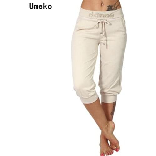 Umeko Summer Womens Fashion Elastic Waist 3/4 Jogging Capri Hose Strass Dance Paisley Drawstring Casual Sport Fitness Pants