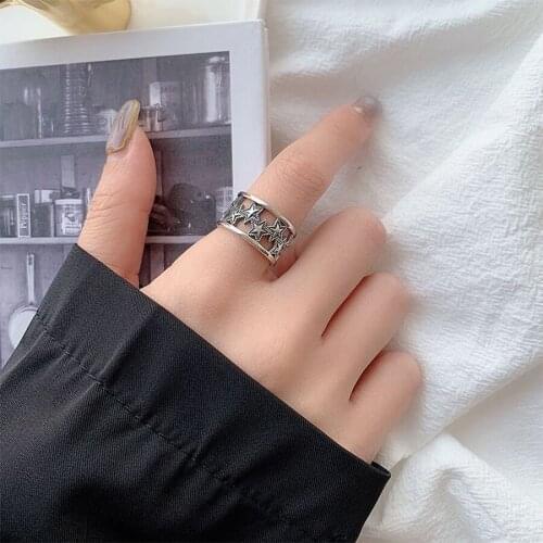 Personality Hollow Vintage Hip Hop Star Opening Ring For Women Men Christmas Gift Fashion Jewelry