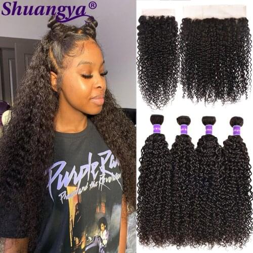 Kinky Curly Bundles With Frontal Remy Human Hair Bundles With Frontal Pre Plucked Brazilian Hair Deep Wave Bundles With Closure