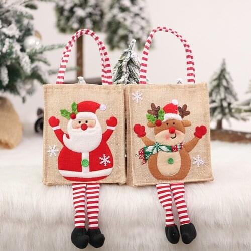 Xmas Tree Santa Sacks Bag Candy Apple Handles for Gift Bags Christmas Decorations for Home New Year 2022 Presents Women Bag 2021