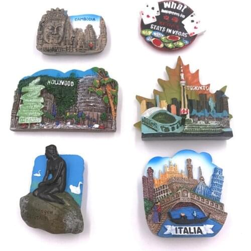 World Tour Fridge Magnet Souvenir Angkor Wat Cambodia Las Vegas Hollywood USA Toronto Canada Danmark Italia Country Travel Decor