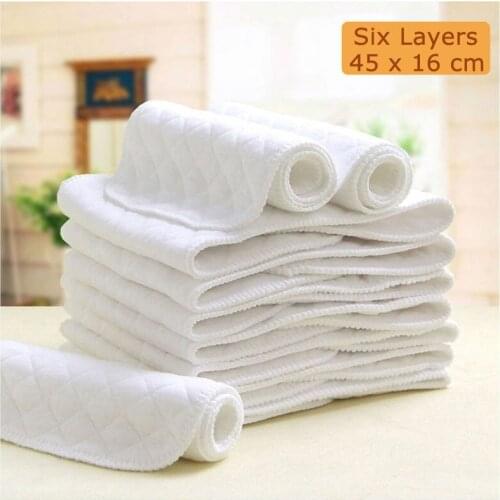 5pcs/lot Reusable Baby Diapers Nappy Liners 6 Layers Ecological Cotton Modern Cloth Insert Diapers Soft Infant Diaper 45x16cm