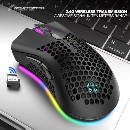 BM600 7 Buttons 2.4GHz USB Wireless RGB Mouse Rechargeable 3 Gears 1600 DPI Adjustable Hollow Honeycomb Gamer Mice