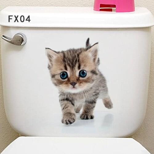Cat Broke Hole Pattern Toilet Sticker Wc Wash Room Home Decoration Vivid 3d Wall Decals Pvc Animal Mural Art Stickers Poster NEW