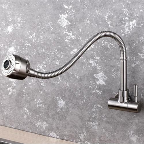 Wall mounted kitchen faucet vegetable sink spray shower head 304 stainlesss steel tap