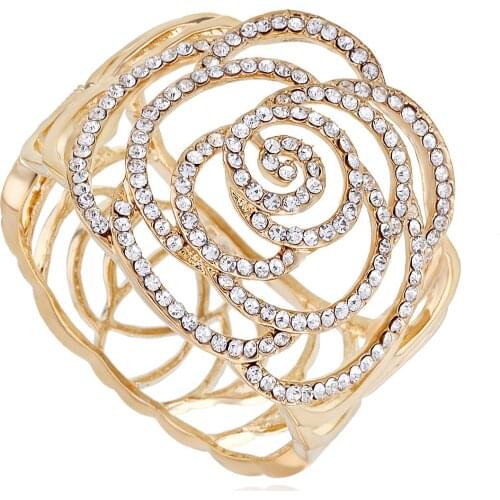 HAHA&TOTO New Arrived Trendy Hollow Out Rose Flower Shape Cuff Bracelet Statement Open Bangle for Women Gold or Silver Plated