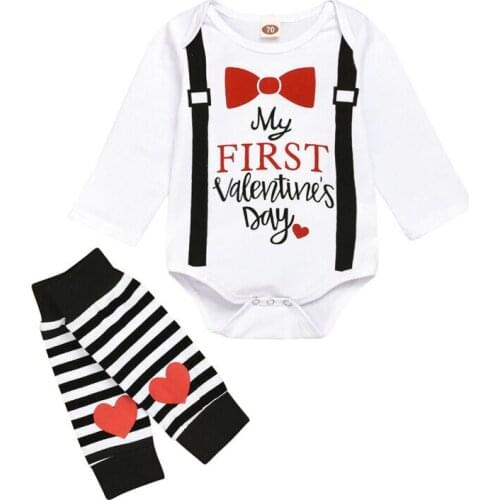 0-24M My First Valentines Day Baby Girls Clothes Long Sleeve Letter Print Top+Overall Socks 3pcs Outfit Set