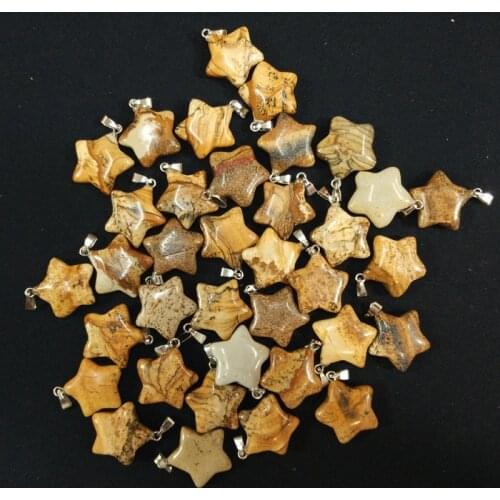 Wholesale 30pcs/lot high quality natural picture stone five star charms pendants for DIY jewelry making free shipping