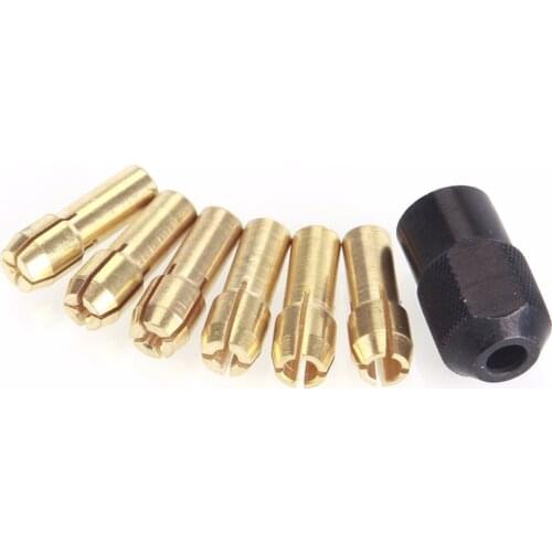 Practical Woodworking Tools 7PCS/Set Brass Drill Collet 1.0/1.6/2.0/2.4/3.0/3.2 and Check M8*0.75 Rotary Tool #232265