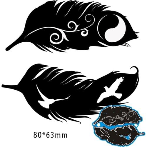 80*63mm Creative Feather Metal Cutting Dies and Stamps Stencil for DIY Scrapbooking Photo Album Embossing Paper Card