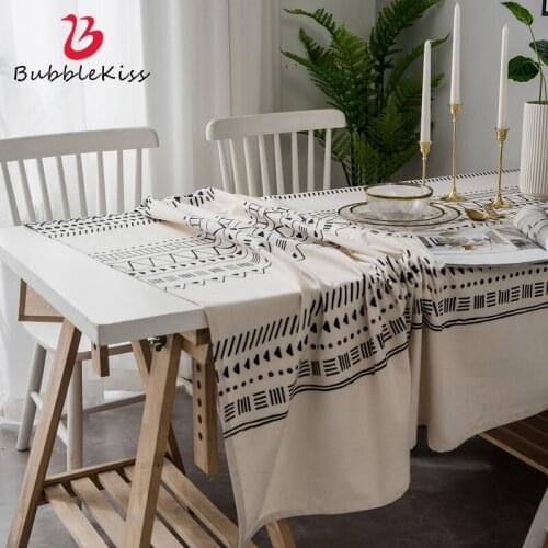 Bubble Kiss Cotton Linen Banquet Tablecloth For Home Decoration Black White Printed Ethnic Style Bohemian Restaurant Table Cloth