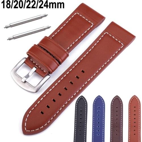 18mm 20mm 22mm 24mm Replacement Leather Watch Band Thread Watch Leather Strap Watchbands Wrist Belt Bracelet with Spring Pins