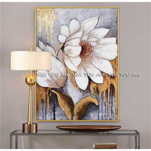 Hand painted canvas oil painting gold flower picture on canvas daisy Dandelion wall pictures for Corridor aisle decorative art